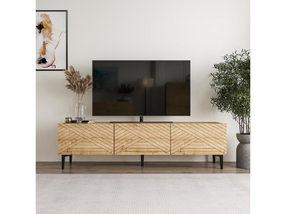 Drewniana szafka pod telewizor "Felix" 160 x 31,4 x 44,1 cm - dąb szafirowy