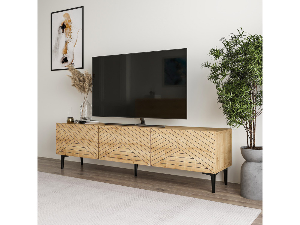 Drewniana szafka pod telewizor "Felix" 160 x 31,4 x 44,1 cm - dąb szafirowy