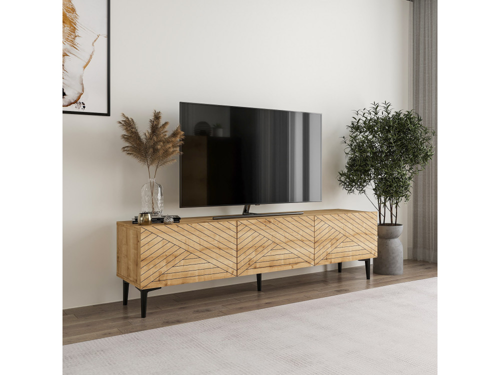 Drewniana szafka pod telewizor "Felix" 160 x 31,4 x 44,1 cm - dąb szafirowy