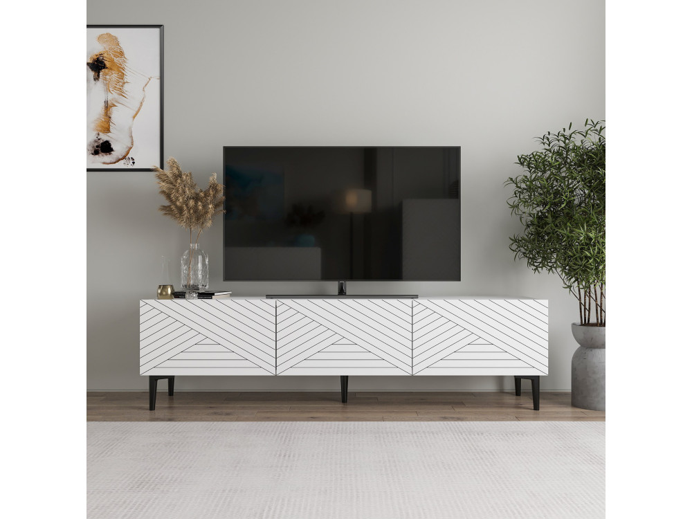 Drewniana podstawa pod telewizor "Felix" - 160 x 31 x 44 cm - Biały