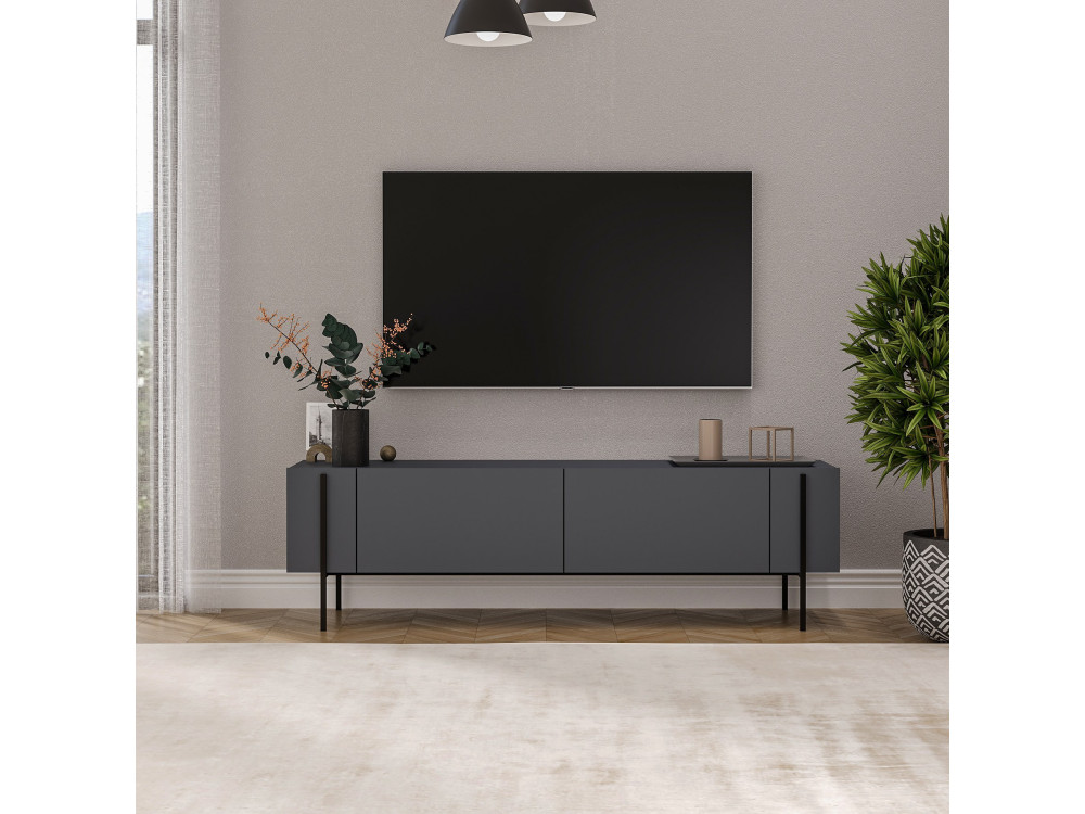 Drewniany stojak TV "Herman" - 160 x 31 x 45 cm - Antracytowy szary
