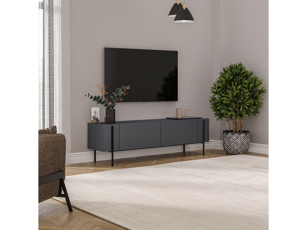 Drewniany stojak TV "Herman" - 160 x 31 x 45 cm - Antracytowy szary