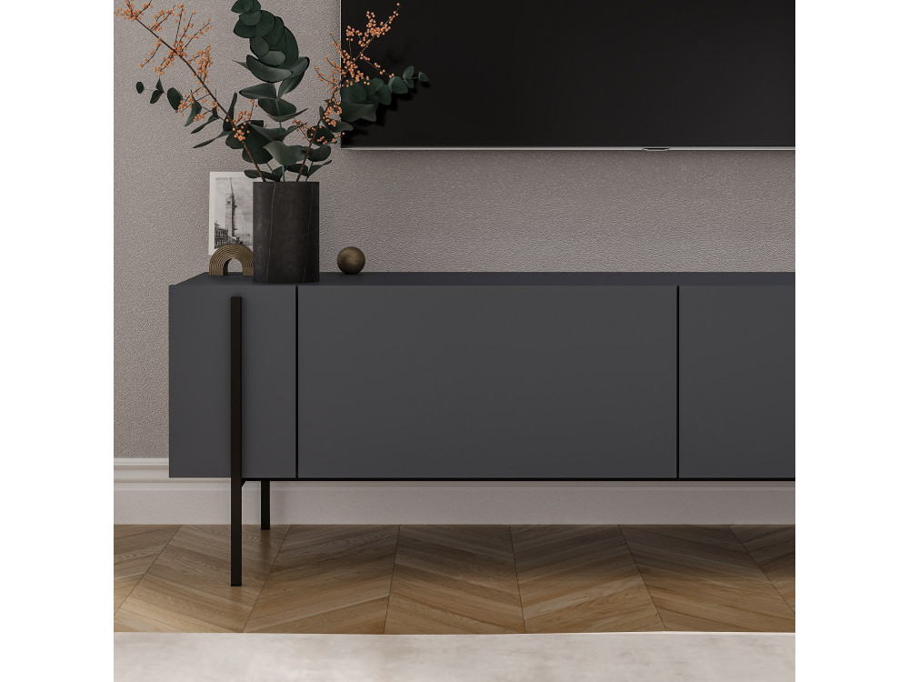 Drewniany stojak TV "Herman" - 160 x 31 x 45 cm - Antracytowy szary