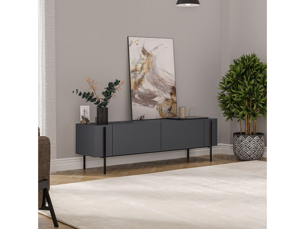 Drewniany stojak TV "Herman" - 160 x 31 x 45 cm - Antracytowy szary