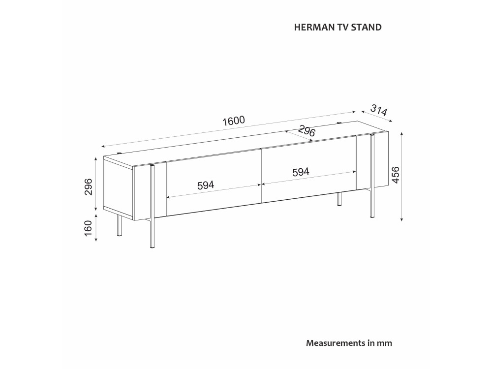 Drewniany stojak TV "Herman" - 160 x 31 x 45 cm - Antracytowy szary