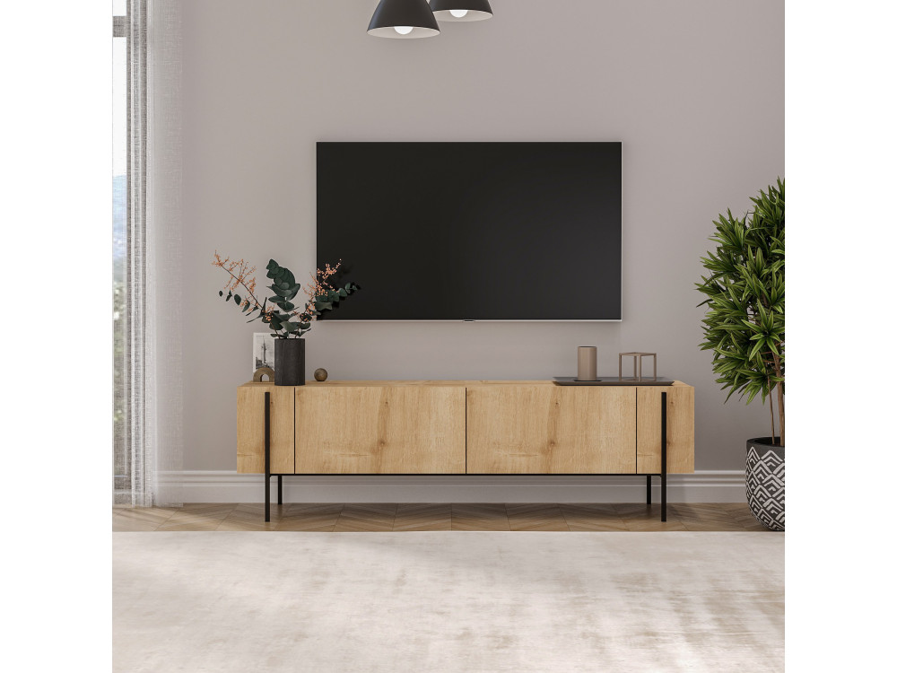 Drewniany stojak pod telewizor "Herman" - 160 x 31 x 45 cm - Beżowy
