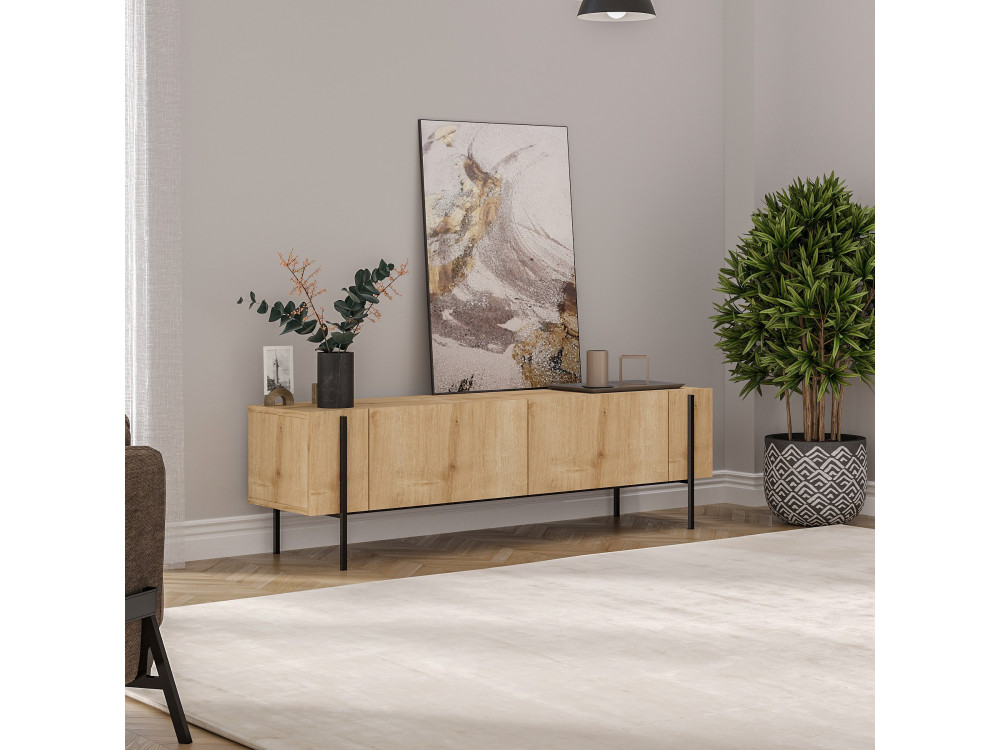 Drewniany stojak pod telewizor "Herman" - 160 x 31 x 45 cm - Beżowy
