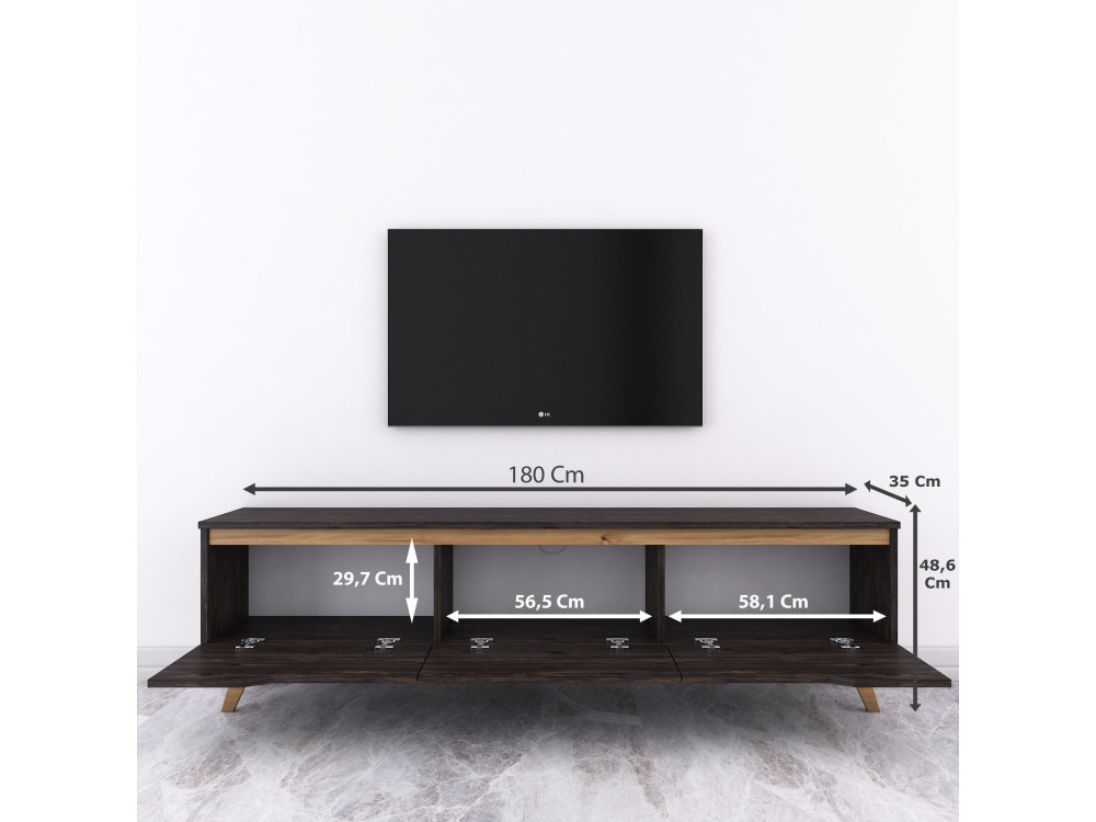 Drewniana podstawa pod telewizor "Digi" - 180 x 35 x 48 cm - Czarny