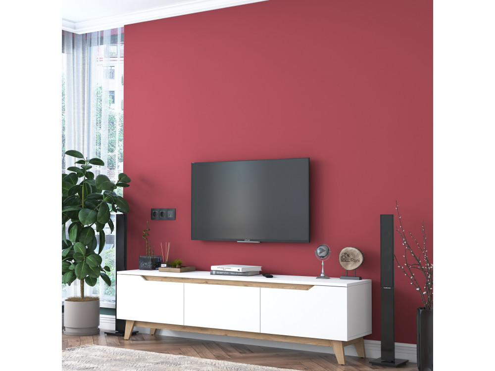 Drewniany stojak pod telewizor "Digi" - 180 x 35 x 48 cm - Beżowy
