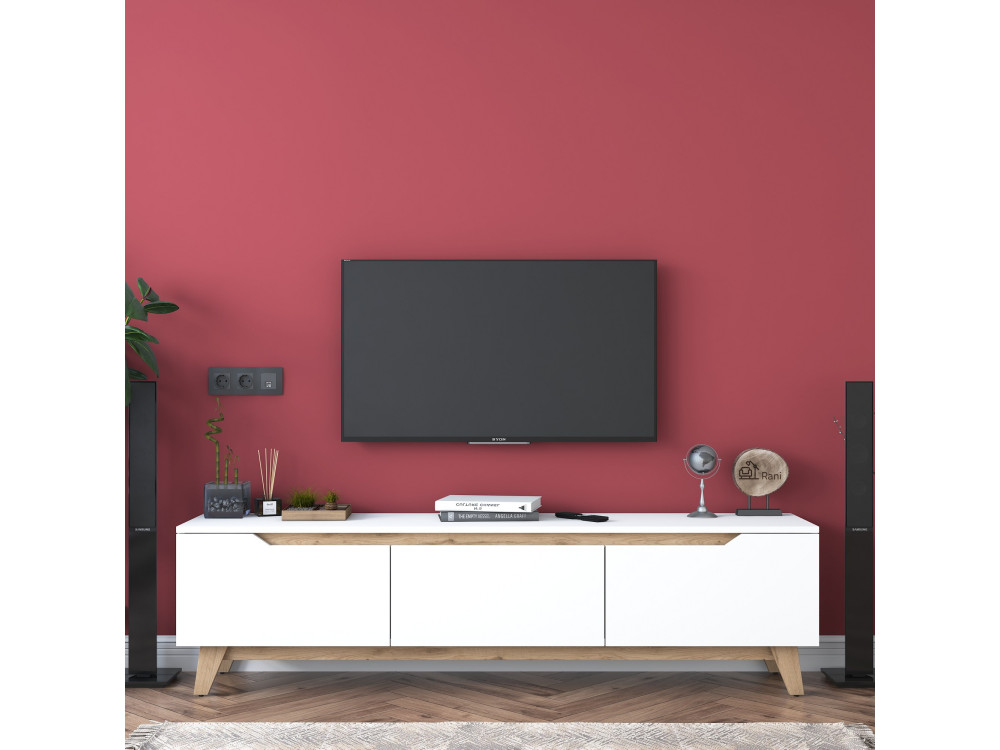 Drewniany stojak pod telewizor "Digi" - 180 x 35 x 48 cm - Beżowy