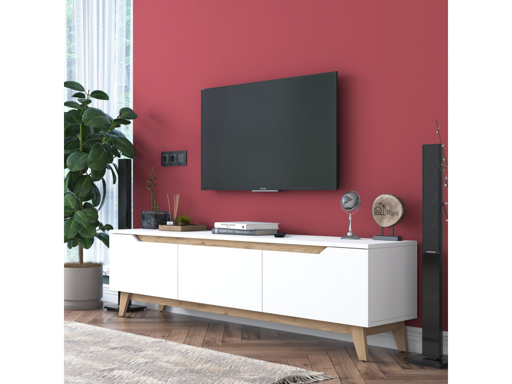 Drewniany stojak pod telewizor "Digi" - 180 x 35 x 48 cm - Beżowy