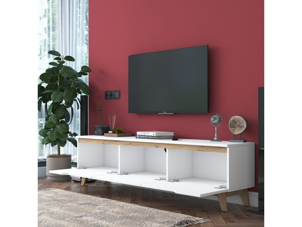 Drewniany stojak pod telewizor "Digi" - 180 x 35 x 48 cm - Beżowy