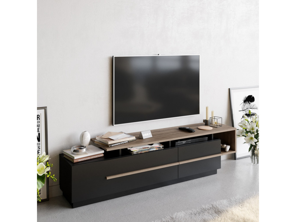Drewniana podstawa pod telewizor "Basak" - 180 x 40 x 46 cm - Czarny