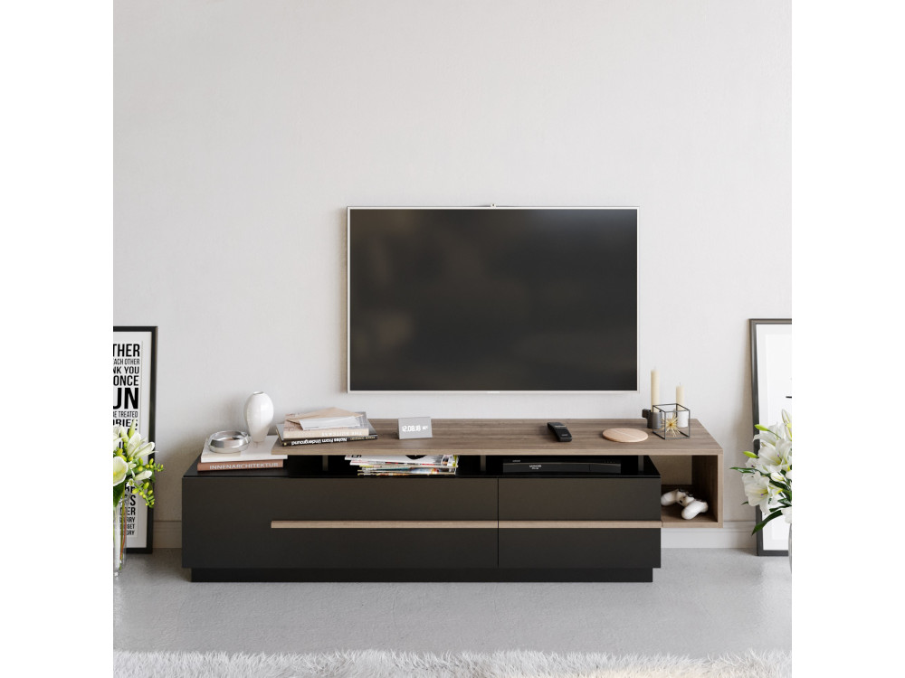 Drewniana podstawa pod telewizor "Basak" - 180 x 40 x 46 cm - Czarny