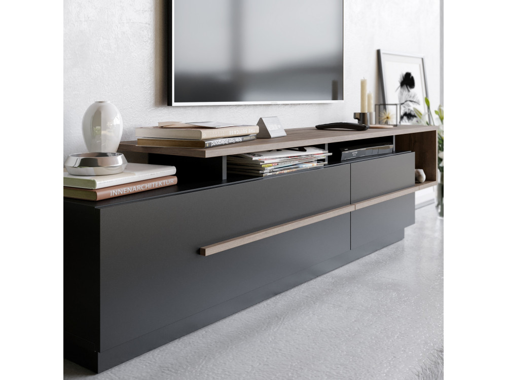 Drewniana podstawa pod telewizor "Basak" - 180 x 40 x 46 cm - Czarny