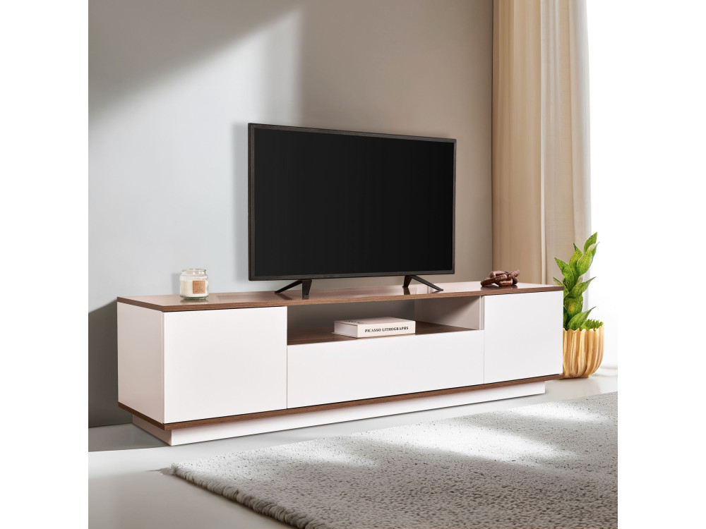 Drewniana podstawa pod telewizor "Veramont" - 180 x 44 x 44 cm - Ciemny brąz