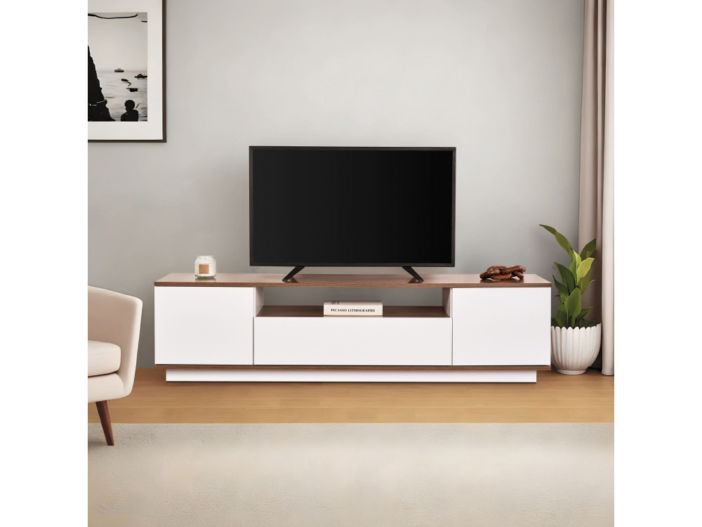 Drewniana podstawa pod telewizor "Veramont" - 180 x 44 x 44 cm - Ciemny brąz