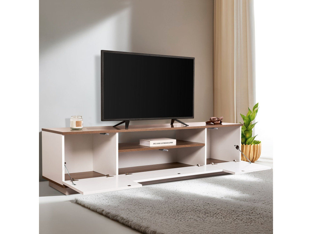 Drewniana podstawa pod telewizor "Veramont" - 180 x 44 x 44 cm - Ciemny brąz