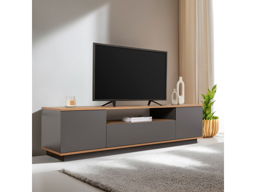 Drewniana podstawa pod telewizor "Veramont" - 180 x 44 x 44 cm - Antracytowy szary