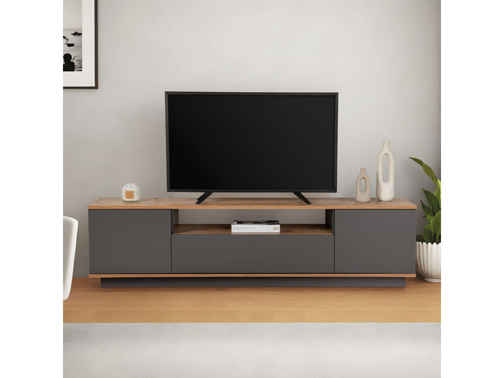Drewniana podstawa pod telewizor "Veramont" - 180 x 44 x 44 cm - Antracytowy szary
