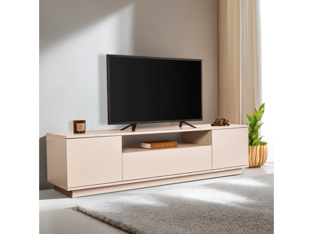 Drewniana podstawa pod telewizor "Veramont" - 180 x 44 x 44 cm - Beżowy