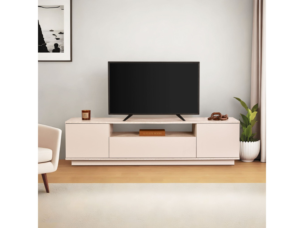 Drewniana podstawa pod telewizor "Veramont" - 180 x 44 x 44 cm - Beżowy