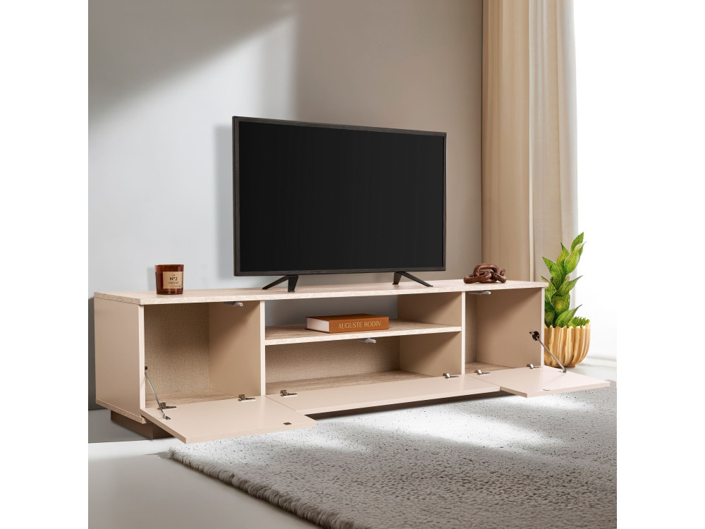 Drewniana podstawa pod telewizor "Veramont" - 180 x 44 x 44 cm - Beżowy