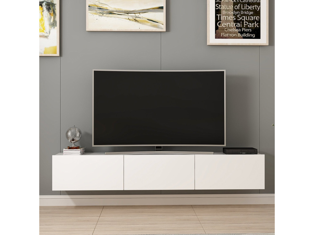 Podwieszana drewniana szafka TV "Rigel" - 180 x 32 x 30 cm - Biały