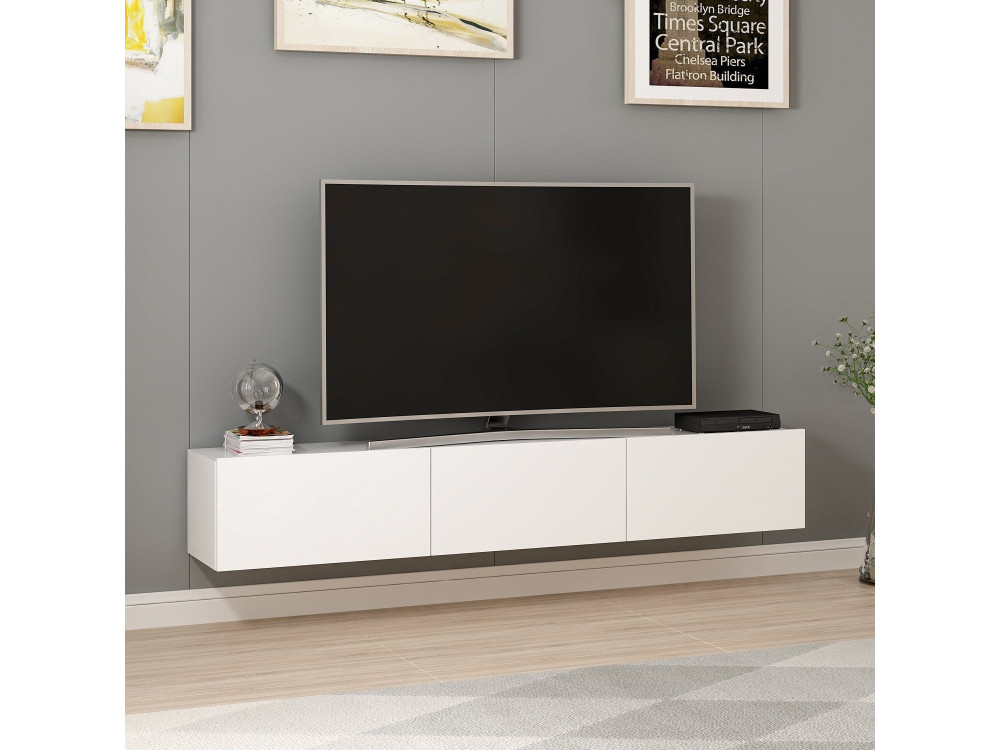 Podwieszana drewniana szafka TV "Rigel" - 180 x 32 x 30 cm - Biały