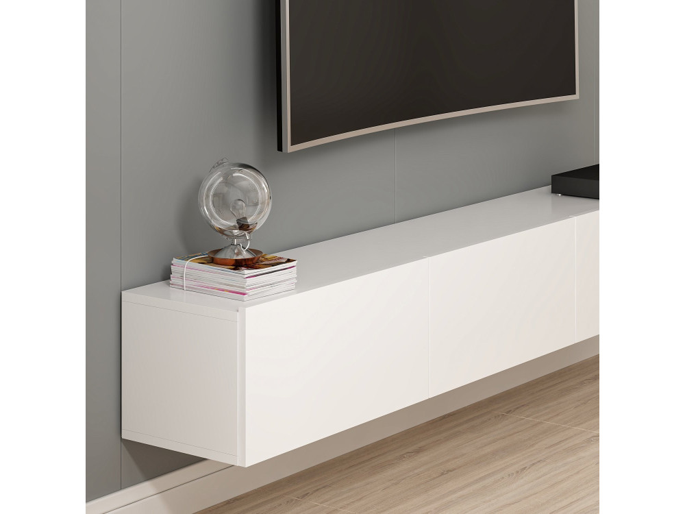 Podwieszana drewniana szafka TV "Rigel" - 180 x 32 x 30 cm - Biały