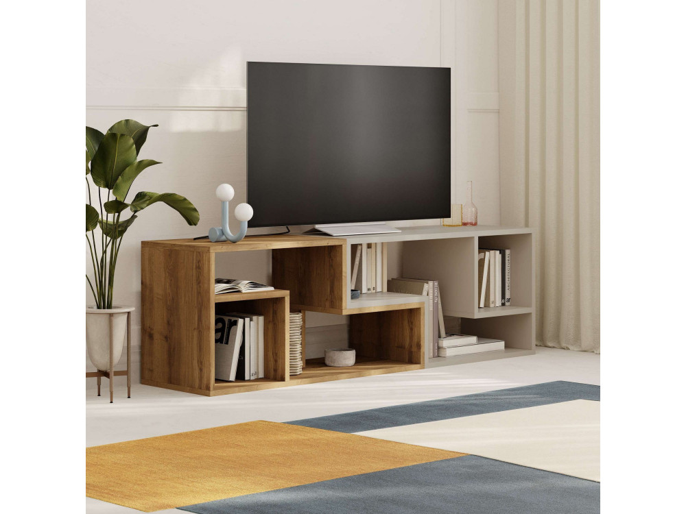Modułowa drewniana szafka pod telewizor "Glis" - 145 x 35 x 44 cm - Beżowy