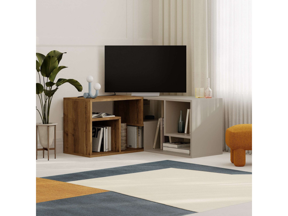 Modułowa drewniana szafka pod telewizor "Glis" - 145 x 35 x 44 cm - Beżowy