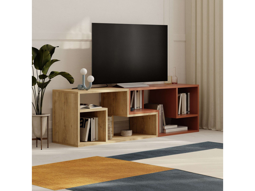 Modułowa drewniana szafka pod telewizor "Glis" - 145 x 35 x 44 cm - Terakota
