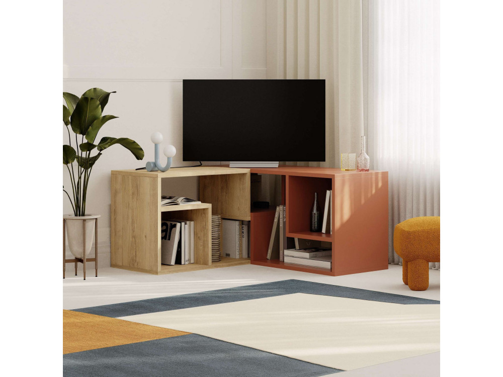 Modułowa drewniana szafka pod telewizor "Glis" - 145 x 35 x 44 cm - Terakota