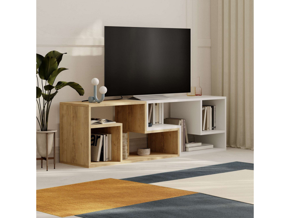 Modułowa drewniana szafka pod telewizor "Glis" - 145 x 35 x 44 cm - Biały
