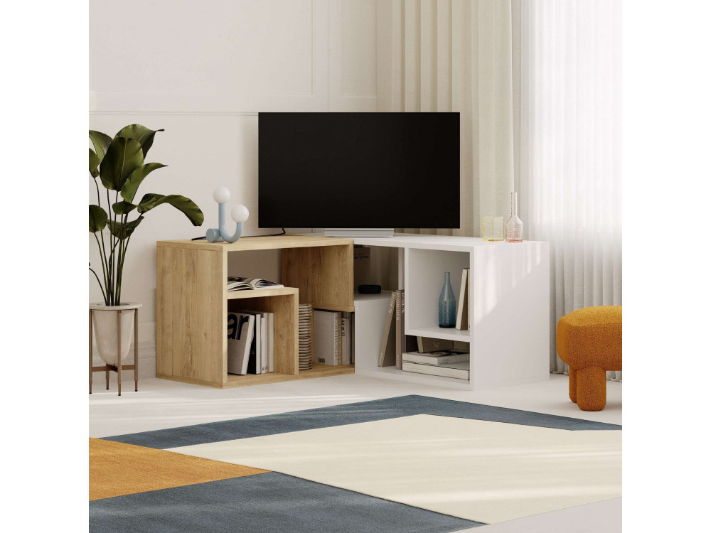 Modułowa drewniana szafka pod telewizor "Glis" - 145 x 35 x 44 cm - Biały