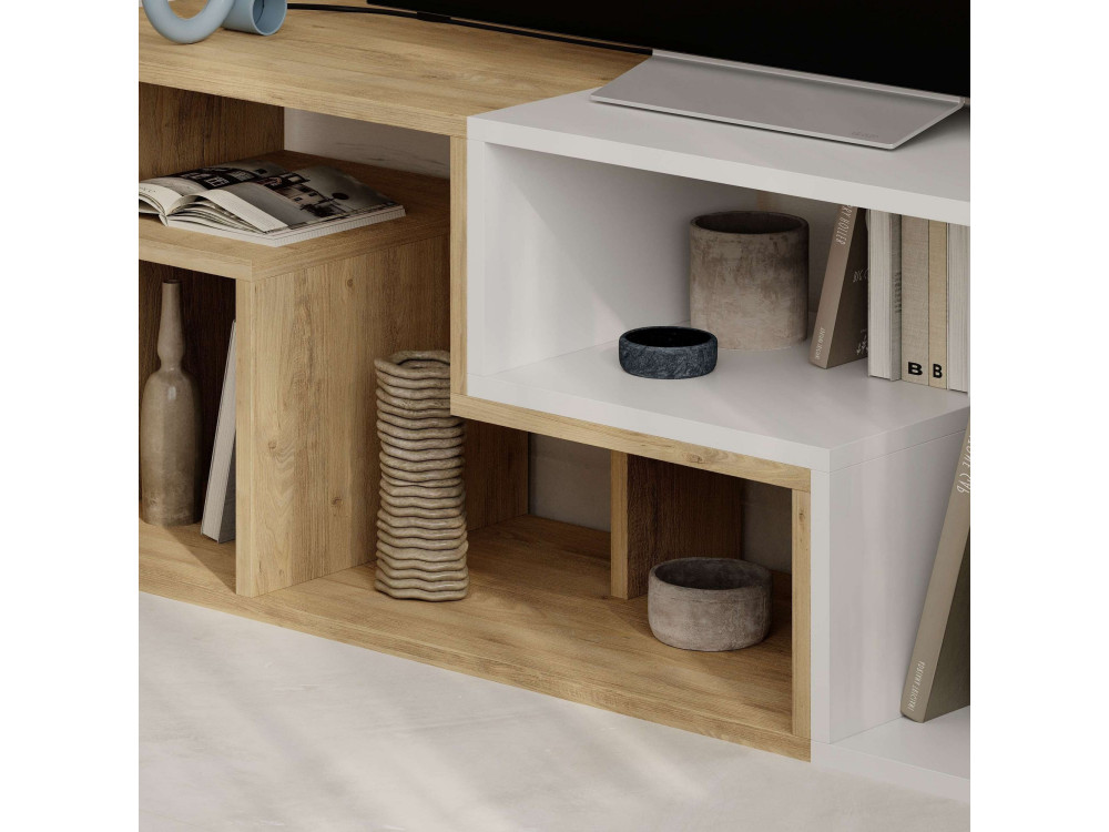 Modułowa drewniana szafka pod telewizor "Glis" - 145 x 35 x 44 cm - Biały