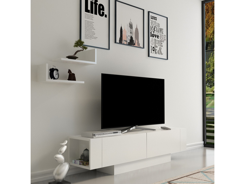Drewniana podstawa pod telewizor "Matera" - 150 x 31 x 41 cm - Biały
