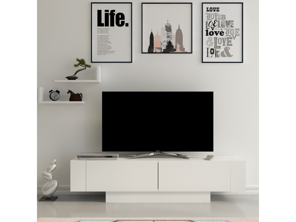 Drewniana podstawa pod telewizor "Matera" - 150 x 31 x 41 cm - Biały