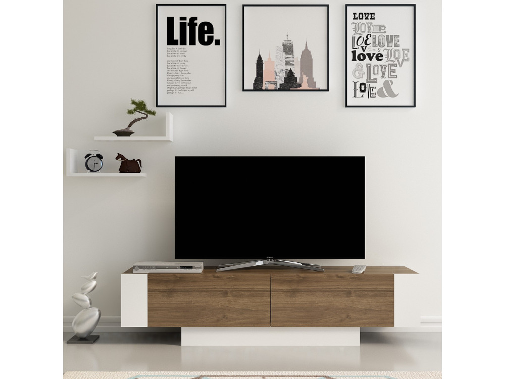 Drewniany stojak pod telewizor "Matera" - 150 x 31 x 41 cm - Brązowy