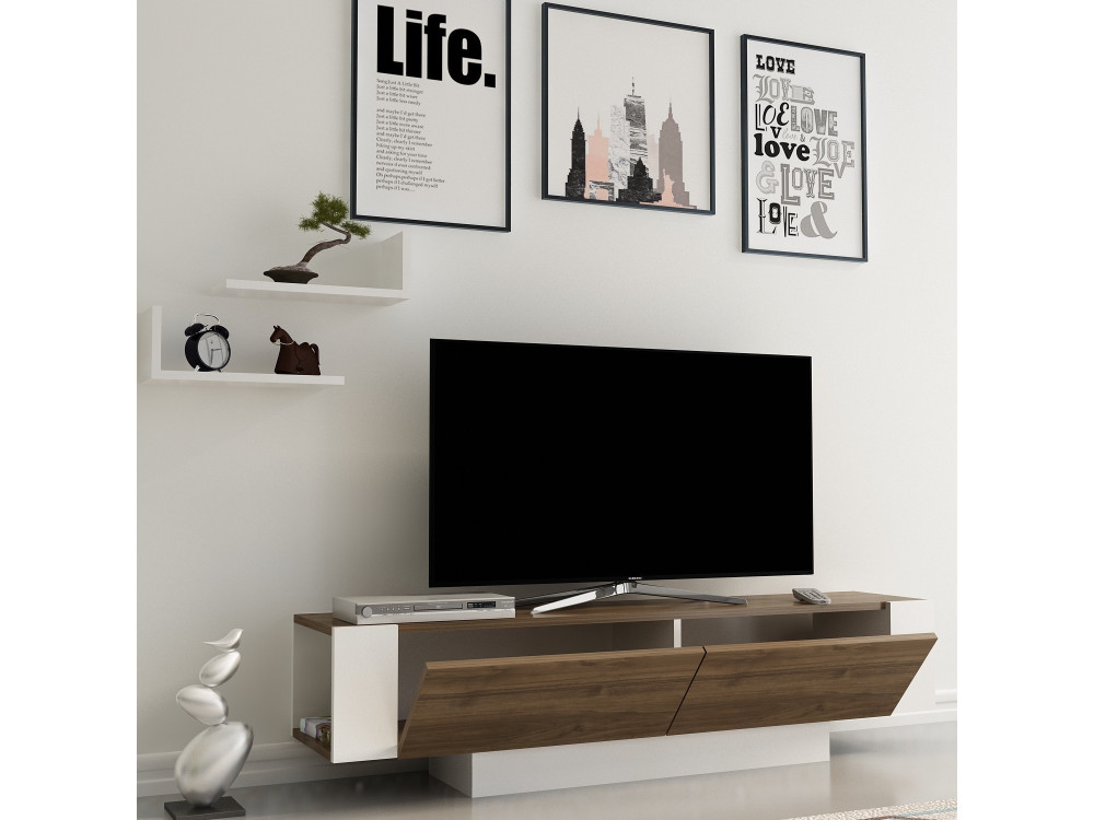 Drewniany stojak pod telewizor "Matera" - 150 x 31 x 41 cm - Brązowy