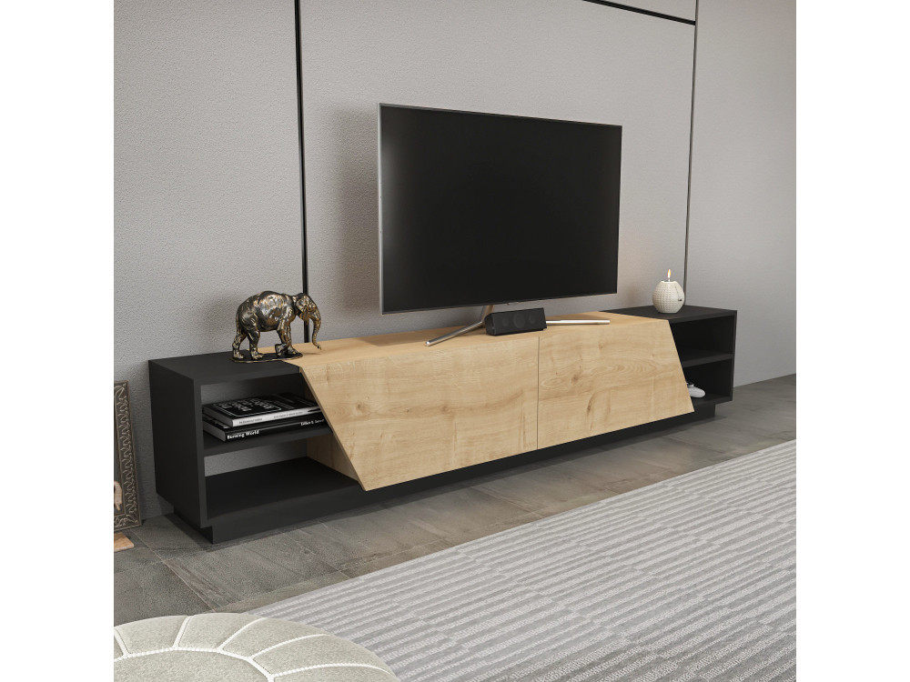 Drewniany stojak TV "Rodos" - 240 x 37 x 47 cm - Beżowy
