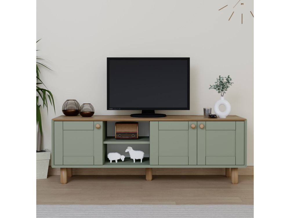 Drewniany stojak TV "Mia" - 160 x 40 x 56 cm - Zielony