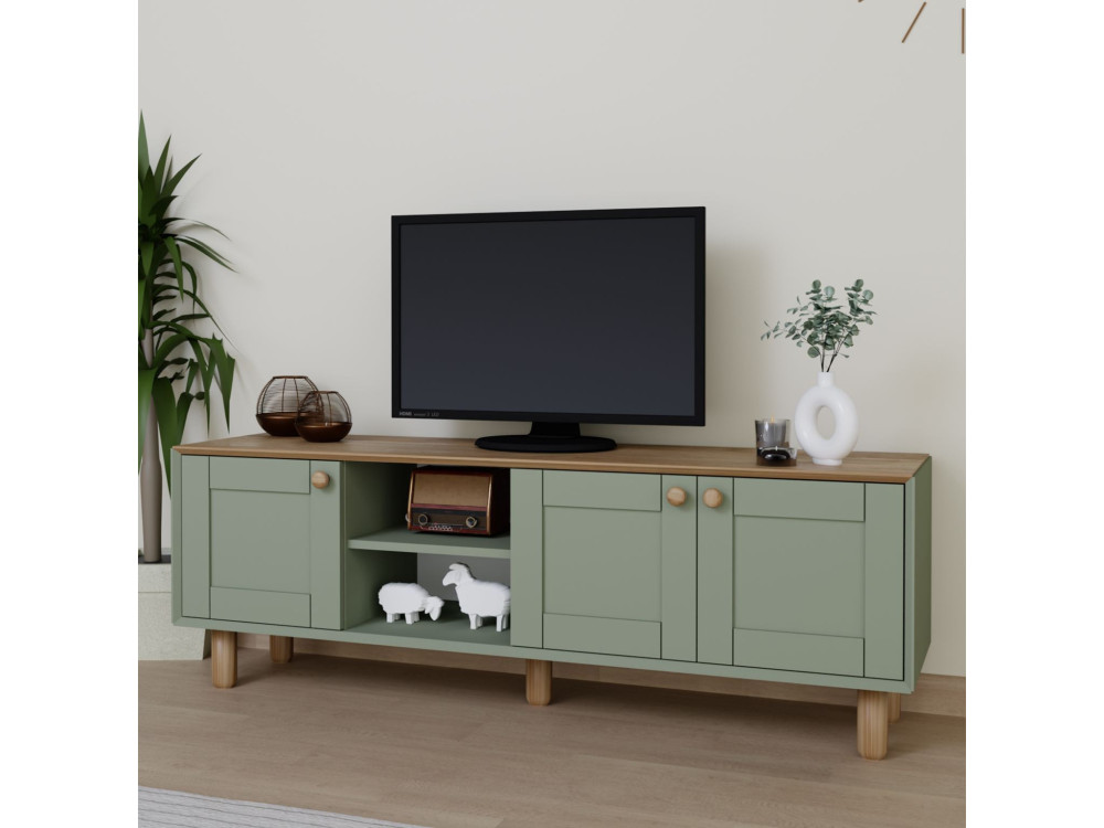 Drewniany stojak TV "Mia" - 160 x 40 x 56 cm - Zielony