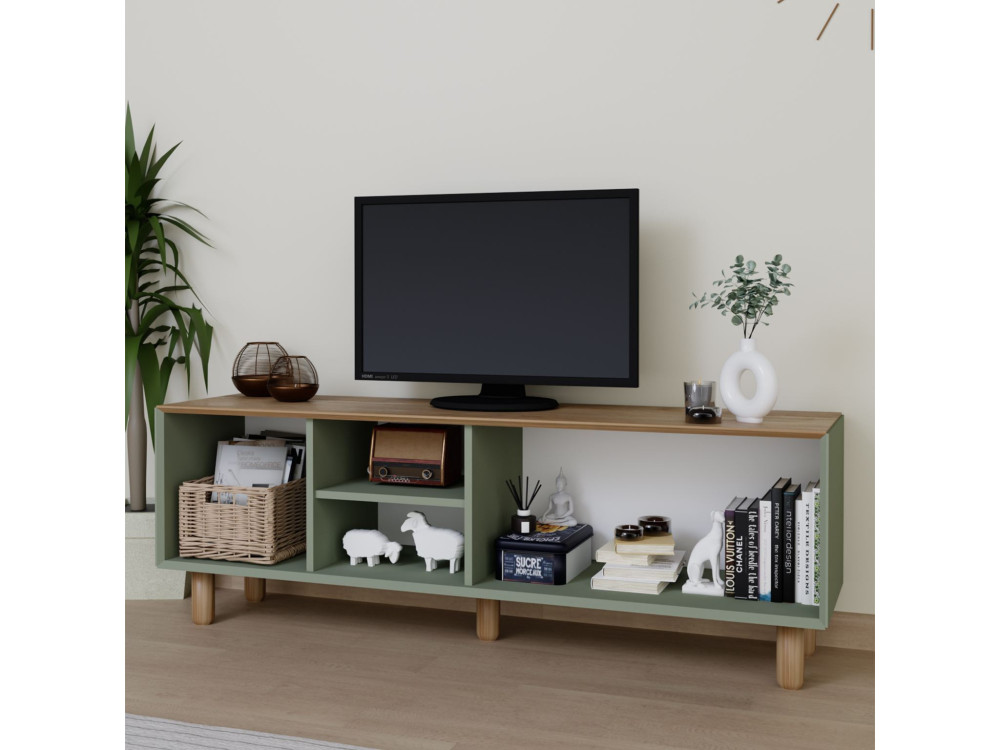 Drewniany stojak TV "Mia" - 160 x 40 x 56 cm - Zielony