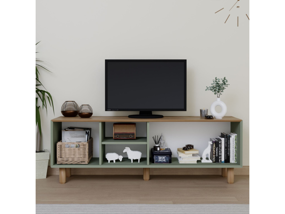 Drewniany stojak TV "Mia" - 160 x 40 x 56 cm - Zielony