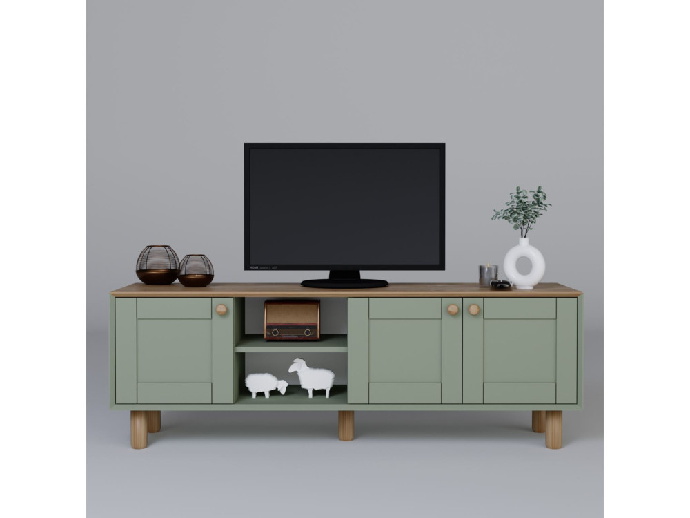 Drewniany stojak TV "Mia" - 160 x 40 x 56 cm - Zielony