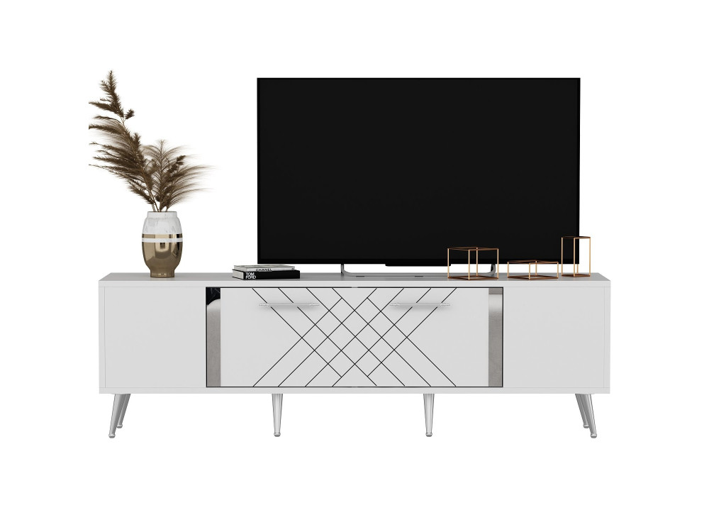 Drewniany stojak na telewizor "Detas" - 150 x 35 x 48 cm - Srebrny