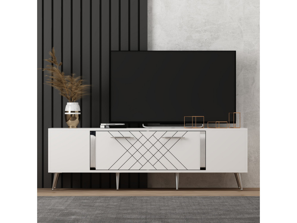 Drewniany stojak na telewizor "Detas" - 150 x 35 x 48 cm - Srebrny