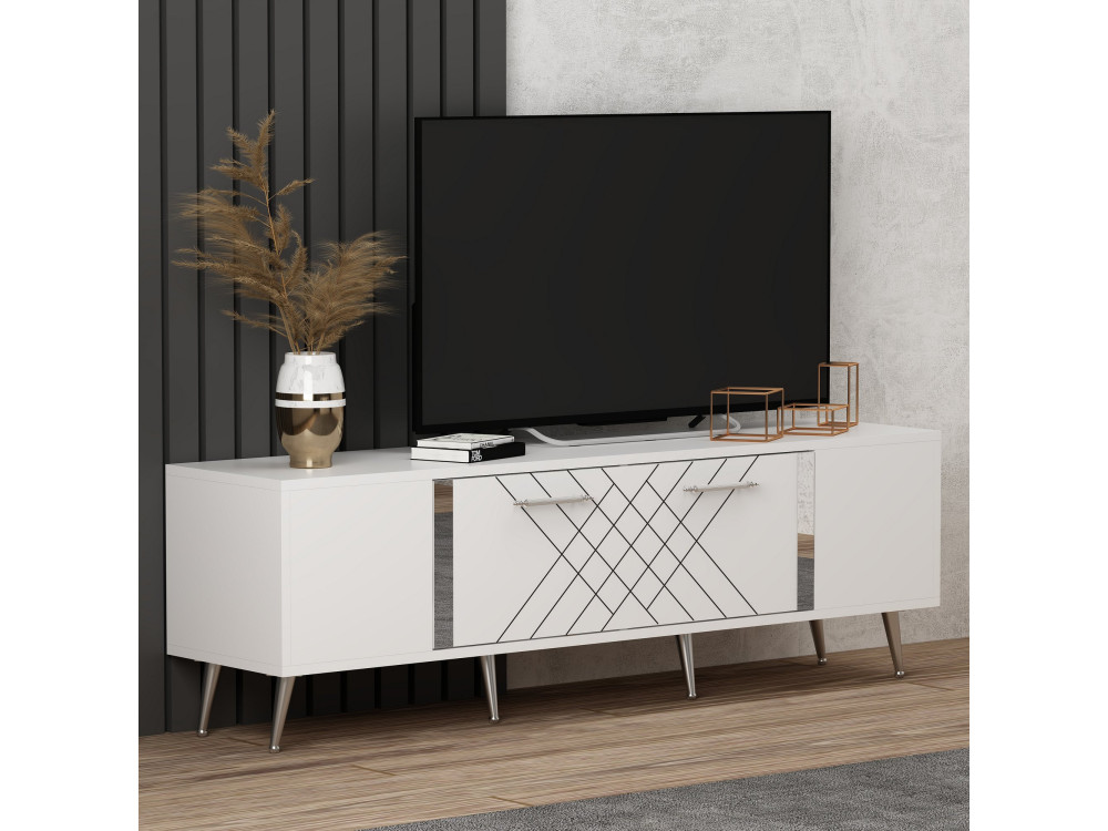Drewniany stojak na telewizor "Detas" - 150 x 35 x 48 cm - Srebrny
